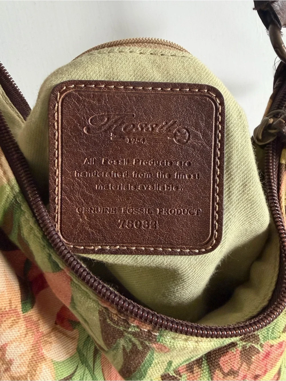Vintage Fossil Floral Canvas Leather Hobo Bag Braided Strap Boho Y2K Purse